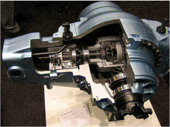 A differential for a German vehicle with cutout to see the inside. 