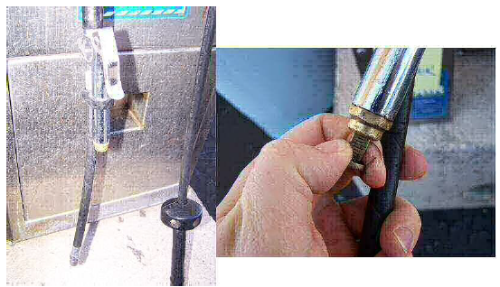 Air dispensing hose at a gas station with built-in pressure gauge