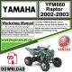 Yamaha YFM660 Raptor Service Repair Shop Manual Download 2002 - 2003 PDF